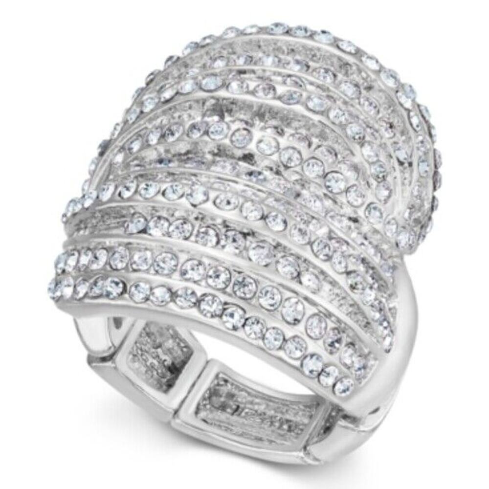 I.N.C. Silver-Tone Crystal Criss Cross Adjustable Ring